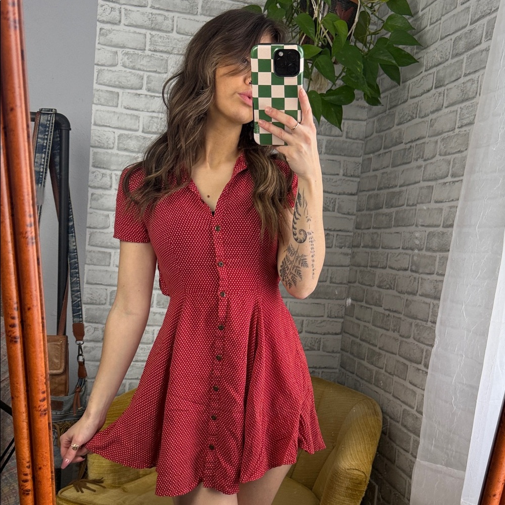 Urban Outfitters // Red Button-Front Mini Dress